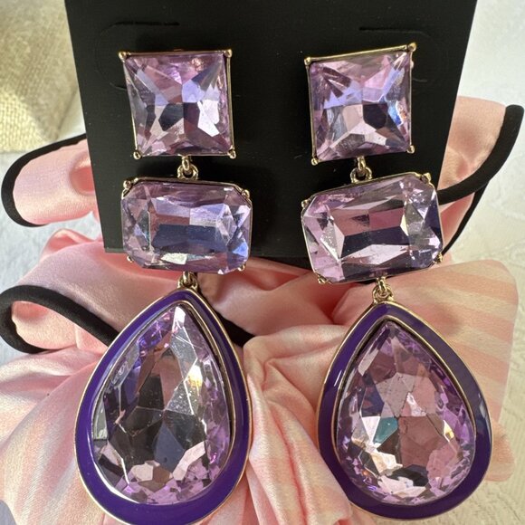 Laundry by Shelli Segal Purple Gem Rhinestone Teardop Dangle Statement NWT - Picture 14 of 14